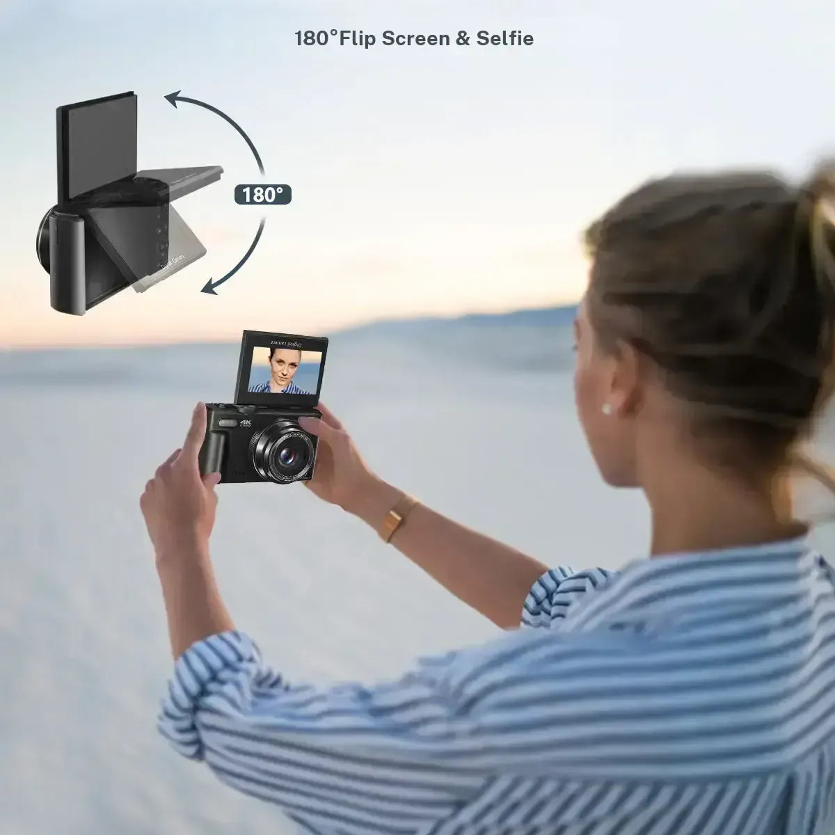 4K Digital Camera for Photography, 64MP Vlogging Camera with 3" 180° Flip Screen, 18X Zoom, 32GB Card & 2 Batteries - Ideal Travel & Holiday Gift