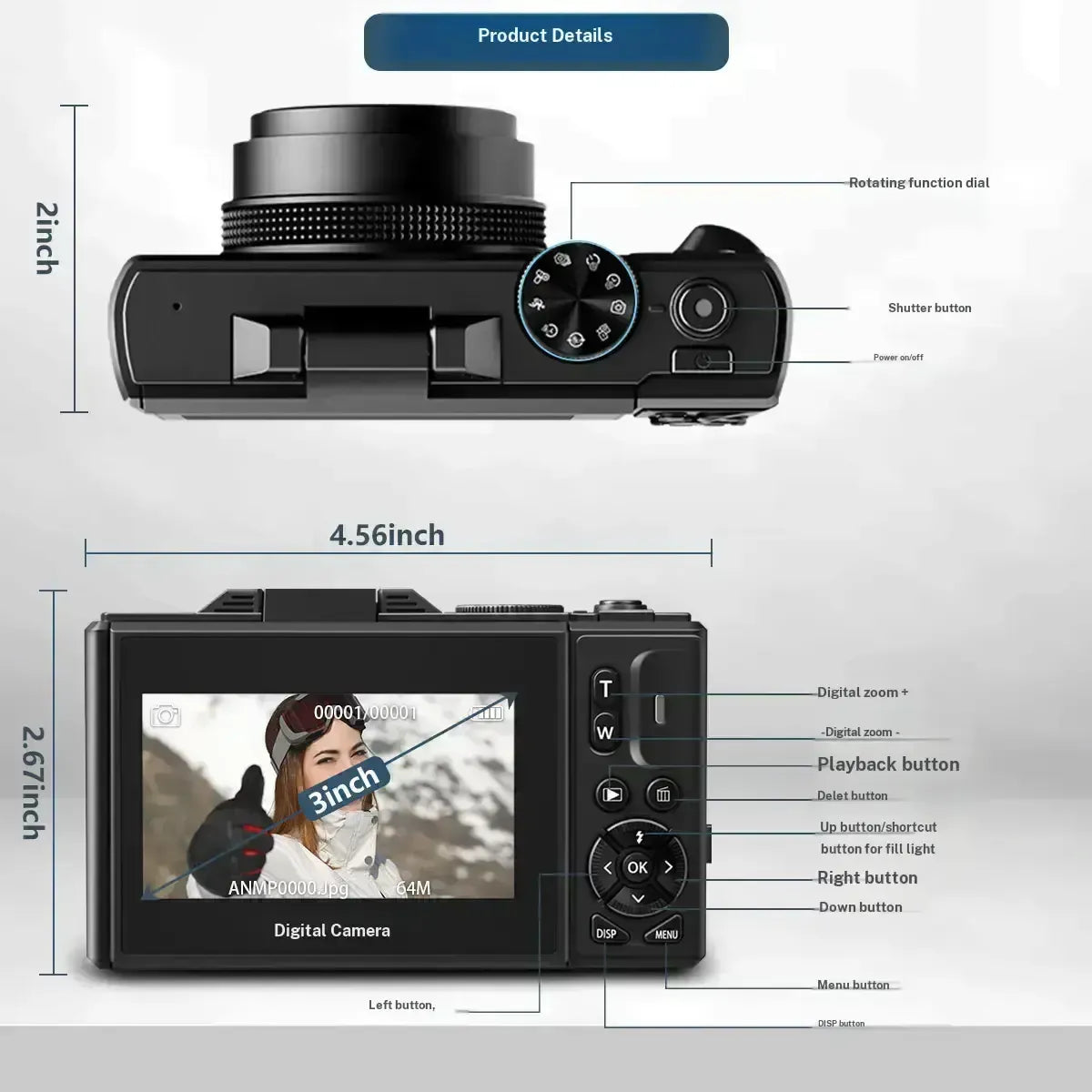 4K Digital Camera for Photography, 64MP Vlogging Camera with 3" 180° Flip Screen, 18X Zoom, 32GB Card & 2 Batteries - Ideal Travel & Holiday Gift
