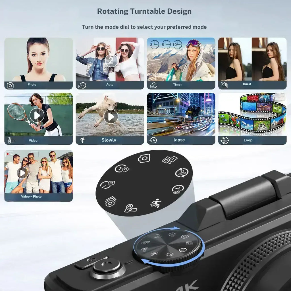 4K Digital Camera for Photography, 64MP Vlogging Camera with 3" 180° Flip Screen, 18X Zoom, 32GB Card & 2 Batteries - Ideal Travel & Holiday Gift
