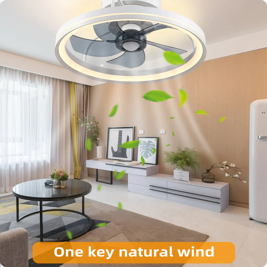 Ceiling Fans with Lights, Flush Mount Modern Ceiling Fan and App & Remote Control, 19" LED Dimmable 6 Speeds Summer Gift