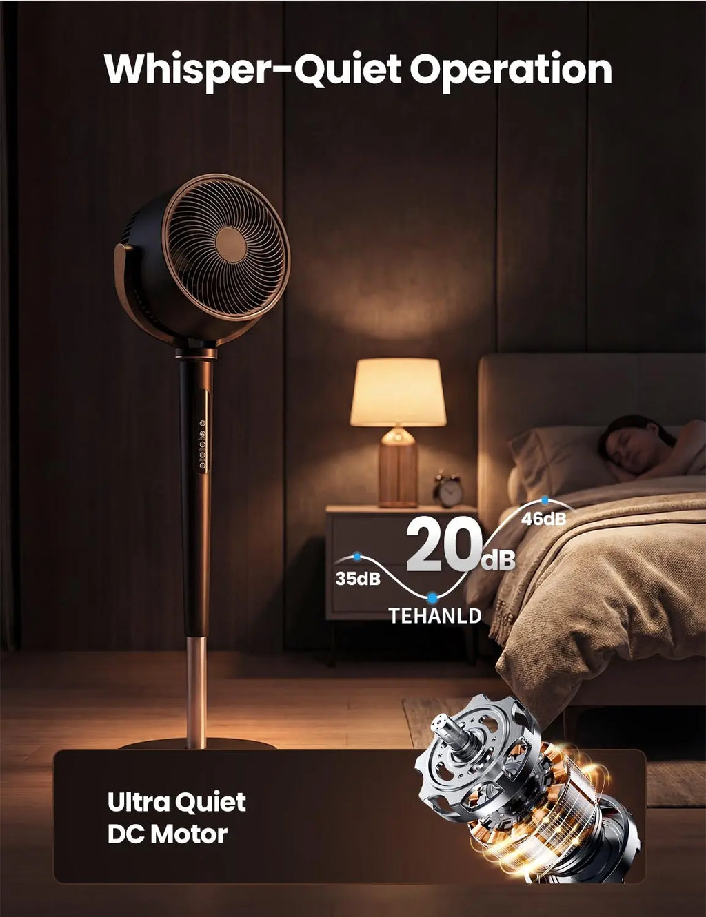 Fan for Bedroom, 120° Oscillating Standing Fan, 85ft Air Circulator With Remote, DC Motor Quiet Floor Fan
