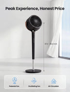 Fan for Bedroom, 120° Oscillating Standing Fan, 85ft Air Circulator With Remote, DC Motor Quiet Floor Fan