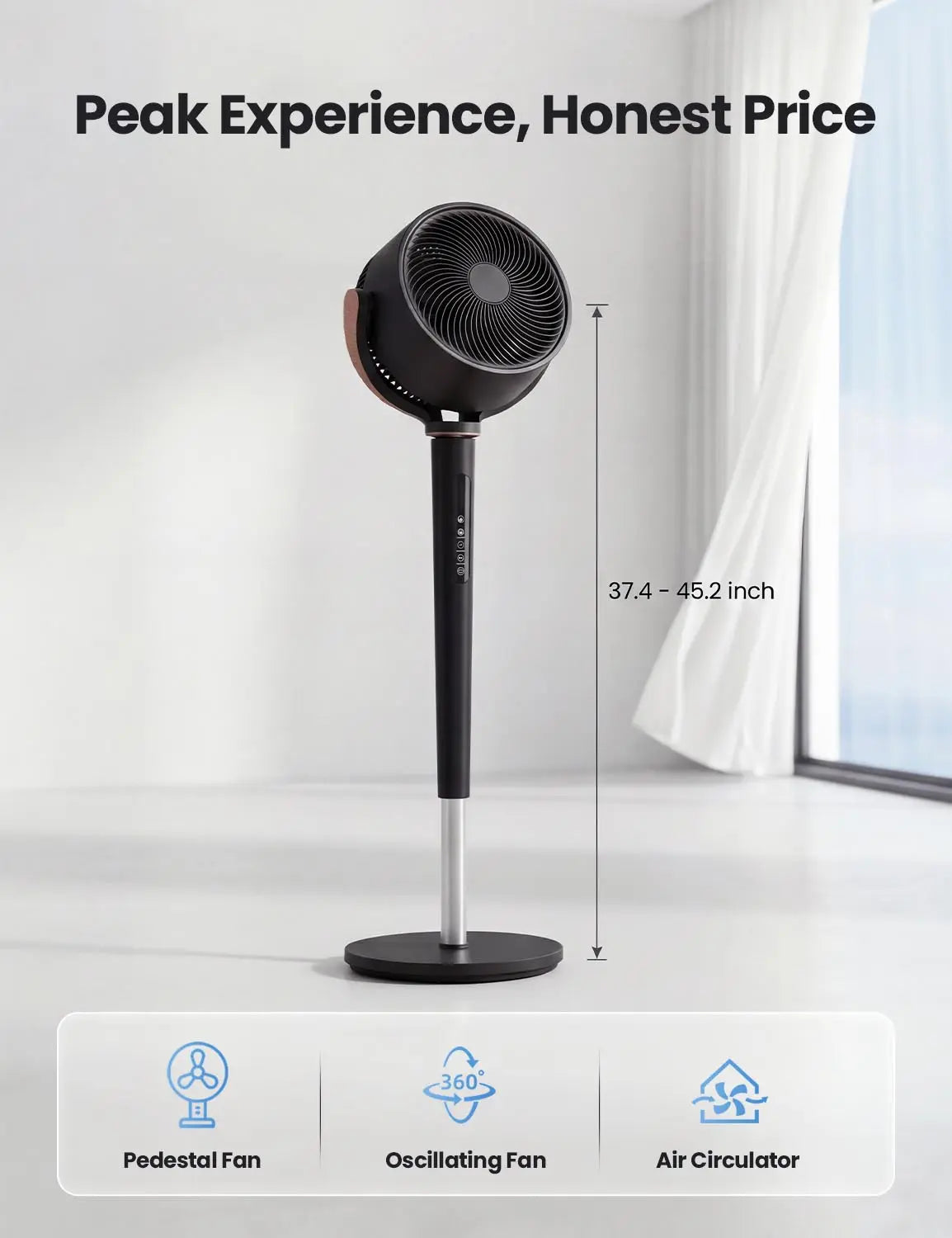 Fan for Bedroom, 120° Oscillating Standing Fan, 85ft Air Circulator With Remote, DC Motor Quiet Floor Fan