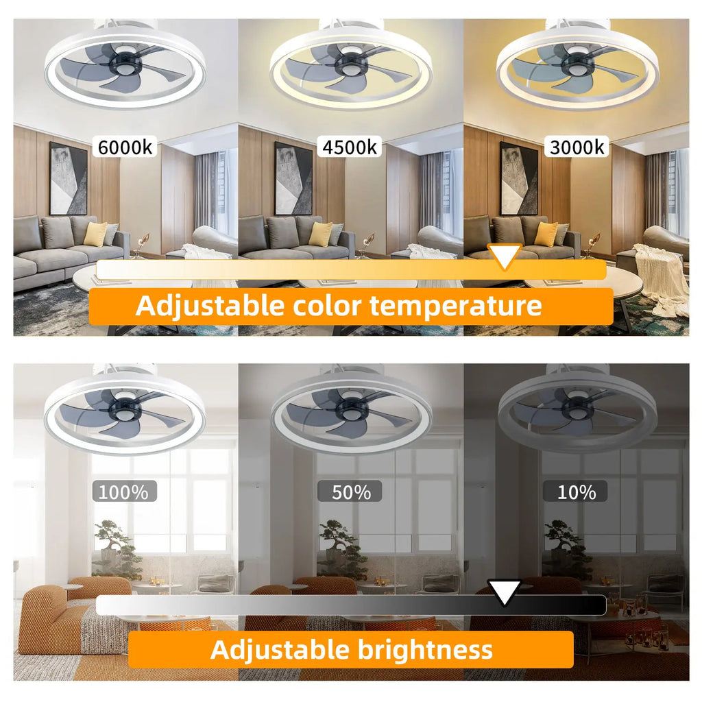 Ceiling Fans with Lights, Flush Mount Modern Ceiling Fan and App & Remote Control, 19" LED Dimmable 6 Speeds Summer Gift